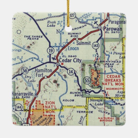 Cedar City Utah Retro Map Keramisch Ornament (Achterkant)