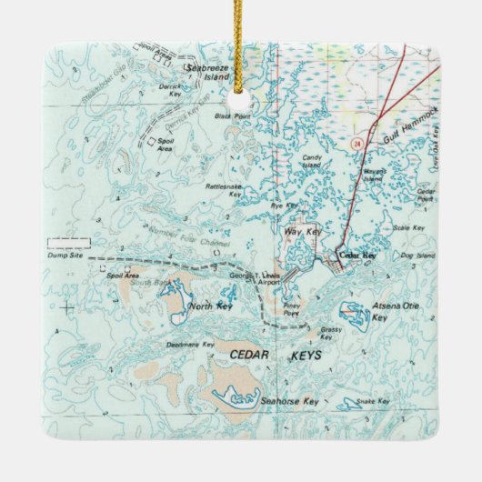 Cedar Key FL-kaart Keramisch Ornament (Achterkant)