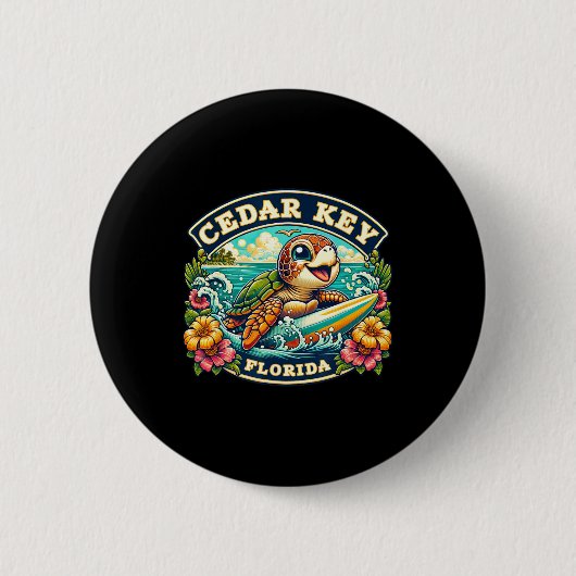 Cedar Key Florida Schattige Zeeschildpad die surft Ronde Button 5,7 Cm (Voorkant)