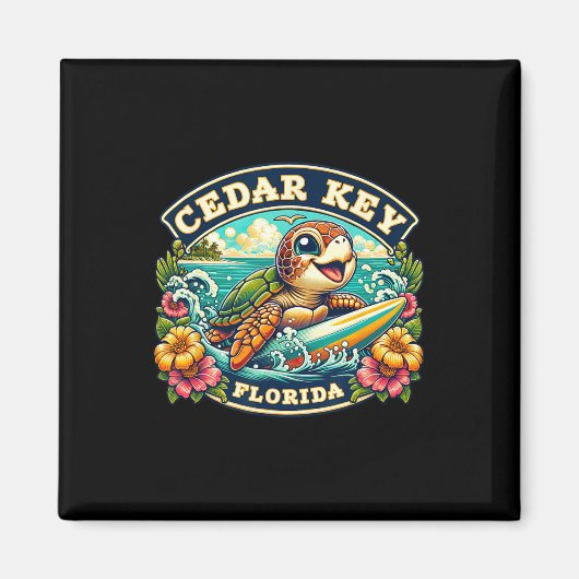 Cedar Key Florida Schattige Zeeschildpad Surft Magneet (Voorkant)