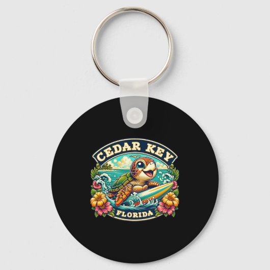 Cedar Key Florida Schattige Zeeschildpad Surft  Sleutelhanger (Voorkant)