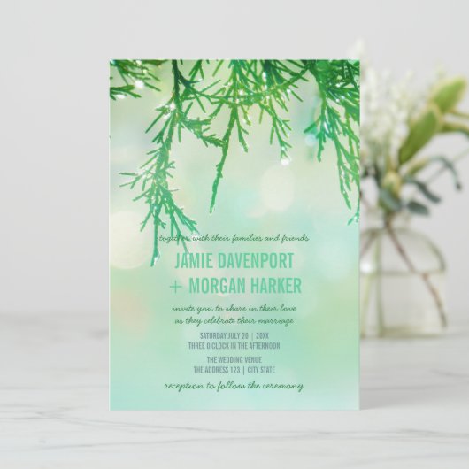 Cedar Needles Wedding Invitation Kaart (Staand voorkant)