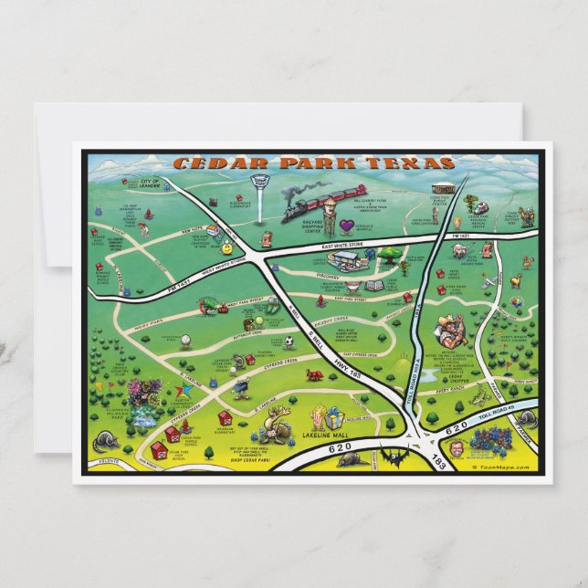 Cedar Park Texas Cartoon Map (Voorkant)
