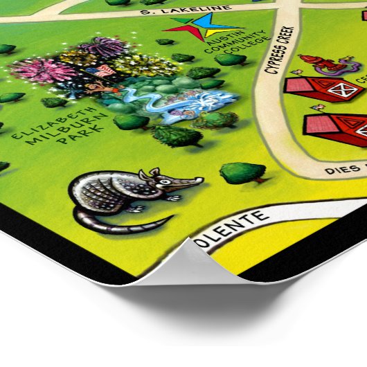 Cedar Park Texas Cartoon Map Poster (Hoek)