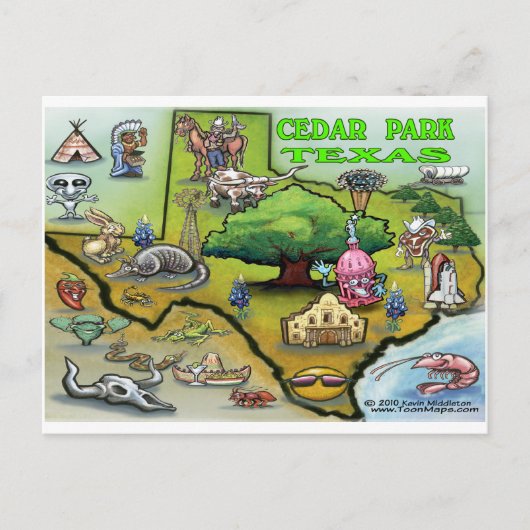 Cedar Park TEXAS Map Briefkaart (Voorkant)