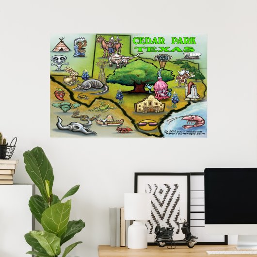 Cedar Park TEXAS Map Poster (Thuiskantoor)