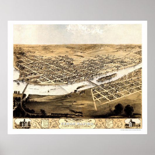 Cedar Rapids, IA Panoramic Map - 1868 Poster (Voorkant)