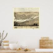 Cedar Rapids Iowa 1868 Antiek Panoramisch Kaart Poster (Keuken)