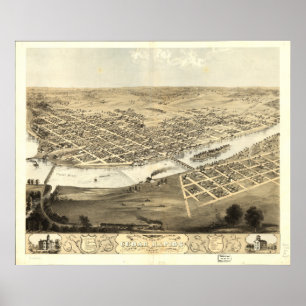 Cedar Rapids Iowa 1868 Antiek Panoramisch Kaart Poster