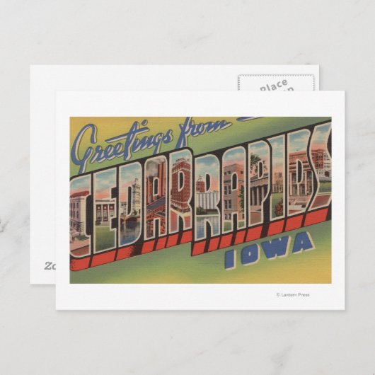 Cedar Rapids, Iowa - Grote lettertjes Briefkaart (Voorkant / Achterkant)