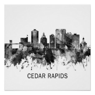 Cedar Rapids Iowa Skyline BW Perfect Poster