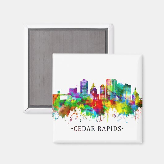 Cedar Rapids Iowa Skyline Magneet (Voorkant / Achterkant)