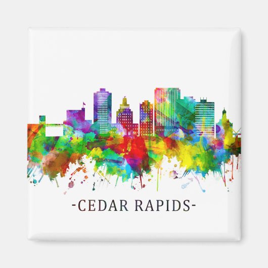 Cedar Rapids Iowa Skyline Magneet (Voorkant)