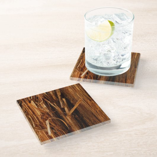 Cedar Textured Wooden Bark look Glazen Onderzetter (Schuin)