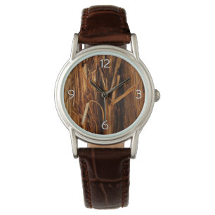 Cedar Textured Wooden Bark look Horloge