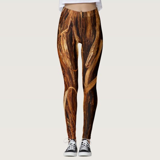 Cedar Textured Wooden Bark look Leggings (Voorkant)