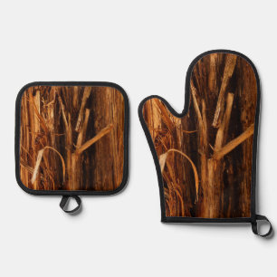 Cedar Textured Wooden Bark look Ovenwant & Pannenlap Set