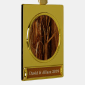 Cedar Textured Wooden Bark look Verguld Banner Ornament (Rechts)