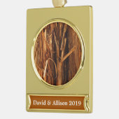 Cedar Textured Wooden Bark look Verguld Banner Ornament (Links)