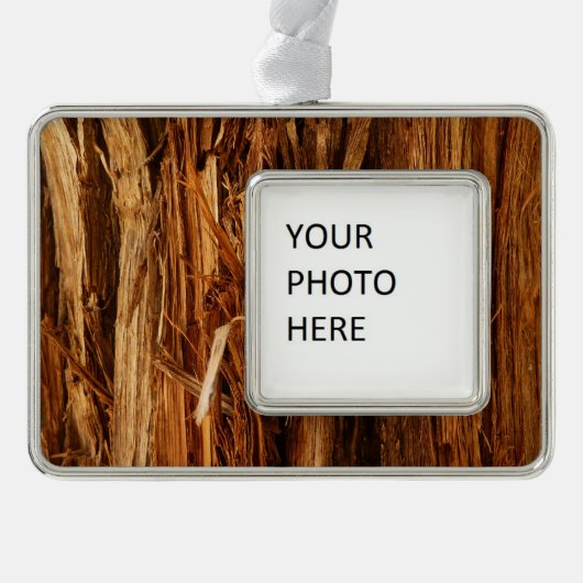 Cedar Textured Wooden Bark look Verzilverd Omlijst Ornament (Voorkant)