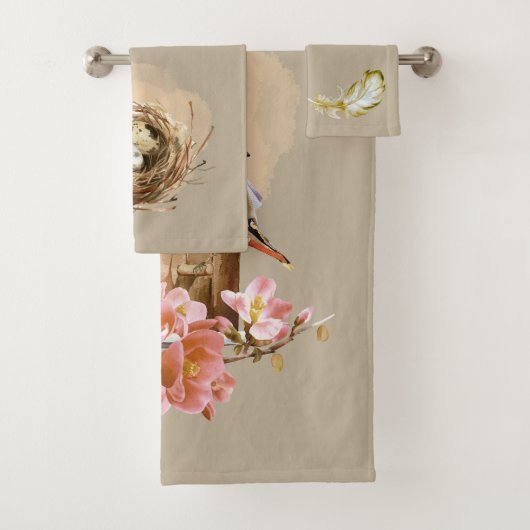 Cedar Wax Vogelhuis Bloemen Nest Veer Bruin Bad Handdoek (Insitu)