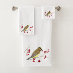 Cedar Waxing Bird Art Bad Handdoek