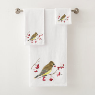 Cedar Waxing Bird Art Bad Handdoek