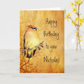 Cedar Waxing Bird Custom Name Birthday Kaart (Gele Bloem)