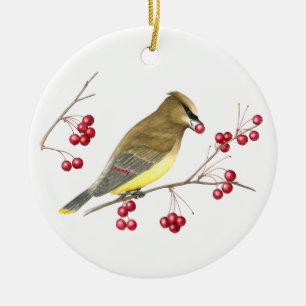 Cedar Waxwing Bird Art Ornament