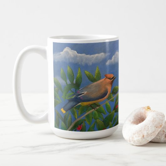 Cedar Waxwing bird Koffiemok (Met donut)