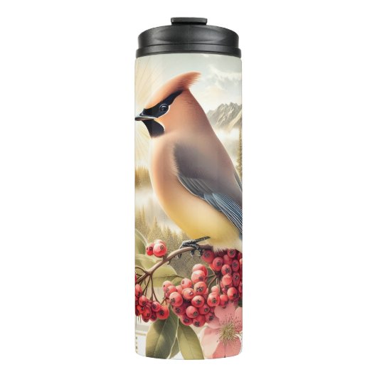 Cedar Waxwing Bird Mountain Thermal Tumbler Thermosbeker (Voorkant)