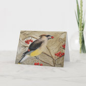 Cedar Waxwing eet bessen Wenskaart Kaart (Voorkant)
