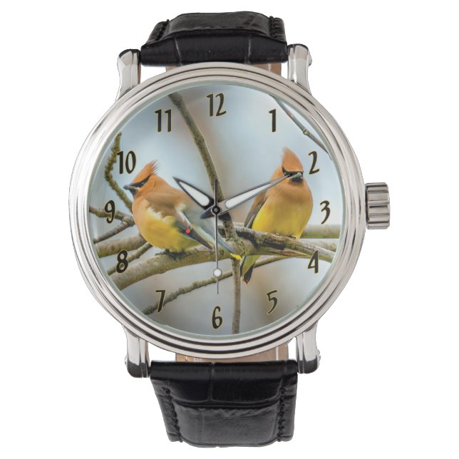 Cedar Waxwing - Originele foto Horloge (Voorkant)