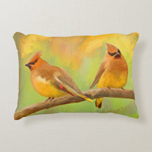 Cedar Waxwing Painting - Cute Original Dog Art Accent Kussen