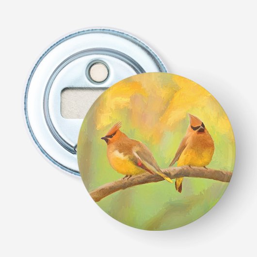 Cedar Waxwing Painting - Cute Original Dog Art Button Flesopener (Voorkant)