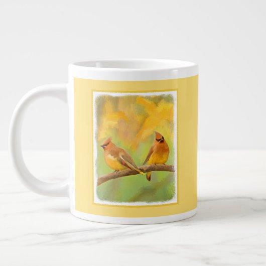 Cedar Waxwing Painting - Cute Original Dog Art Grote Koffiekop (Links)