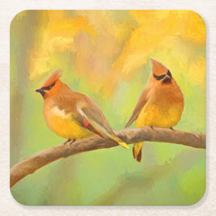 Cedar Waxwing Painting - Cute Original Dog Art Kartonnen Onderzetters