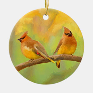 Cedar Waxwing Painting - Cute Original Dog Art Keramisch Ornament