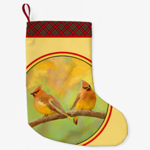 Cedar Waxwing Painting - Cute Original Dog Art Kleine Kerstsok