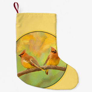 Cedar Waxwing Painting - Cute Original Dog Art Kleine Kerstsok