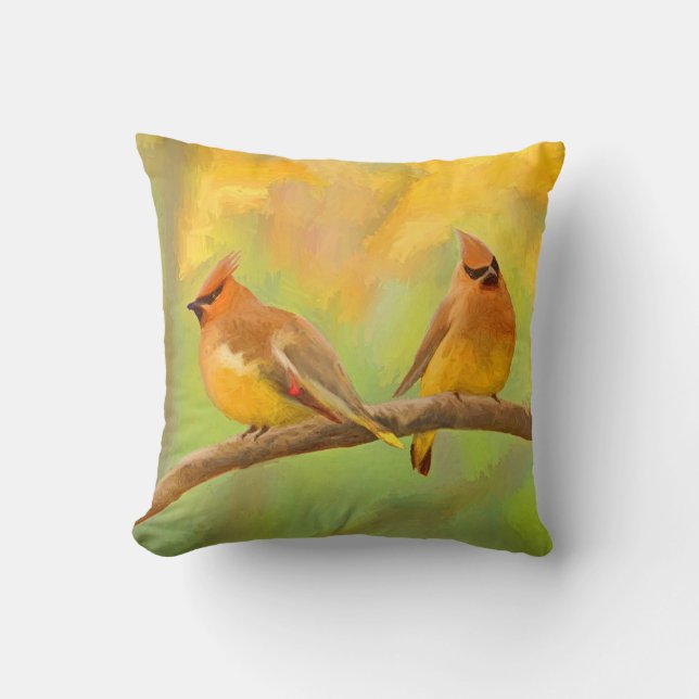 Cedar Waxwing Painting - Cute Original Dog Art Kussen (Voorkant)