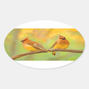 Cedar Waxwing Painting - Cute Original Dog Art Ovale Sticker