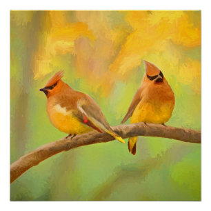 Cedar Waxwing Painting - Cute Original Dog Art Perfect Poster