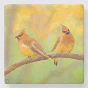 Cedar Waxwing Painting - Cute Original Dog Art Stenen Onderzetter