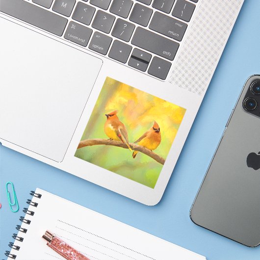 Cedar Waxwing Painting - Cute Original Dog Art Sticker (Laptop met iPhone)