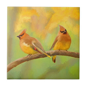Cedar Waxwing Painting - Cute Original Dog Art Tegeltje