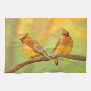 Cedar Waxwing Painting - Cute Original Dog Art Theedoek
