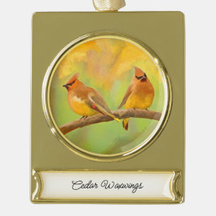 Cedar Waxwing Painting - Cute Original Dog Art Verguld Banner Ornament