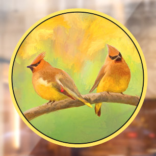 Cedar Waxwing Painting - Schattigee originele Wild Raamsticker
