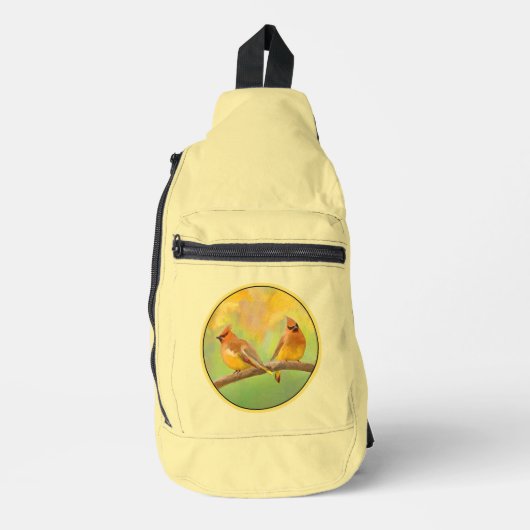 Cedar Waxwing Pair Schilderen Originele Wild Bird  Sling Bag (Voorkant)